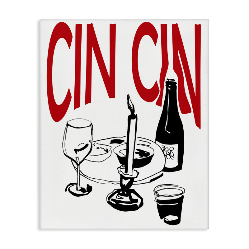  «Cheers Cin Cin Wine», art mural sur toile par Melissa Wang, H 20 po x l 16 po