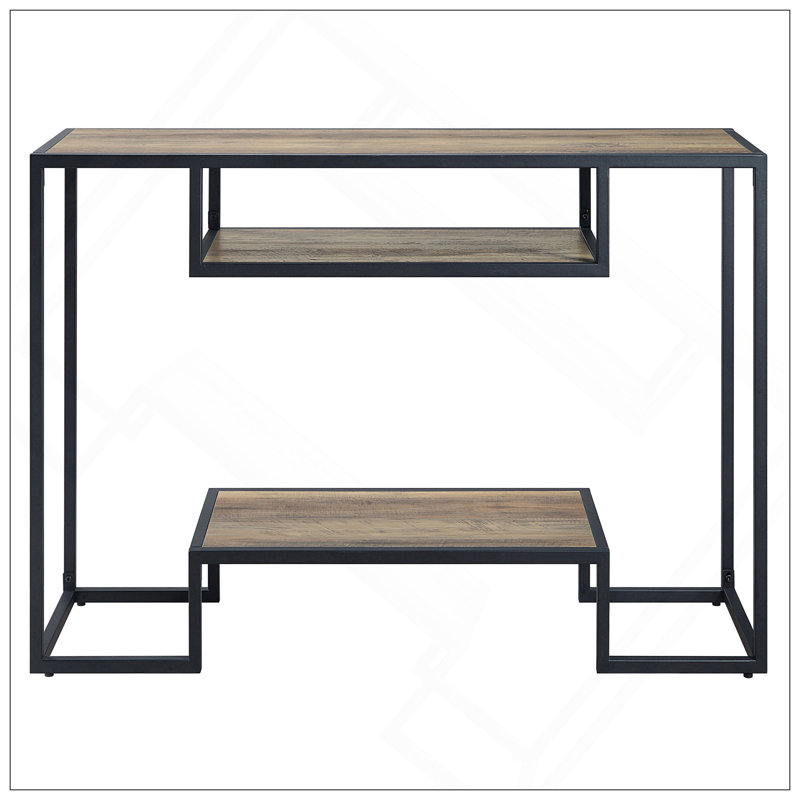 Console en chêne rustique et noir avec 2 tablettes