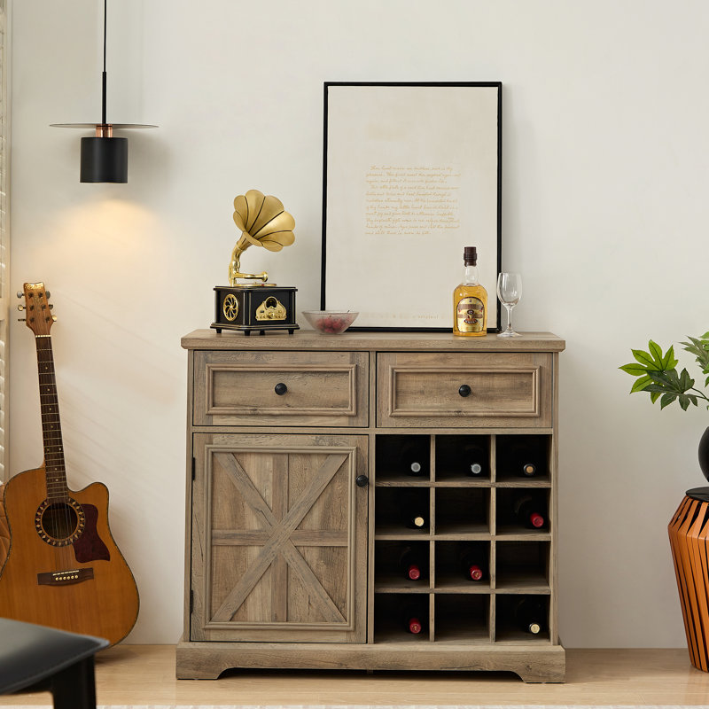 Armoire à vin avec 2 tiroirs, amovible, rangement, gris café délavé