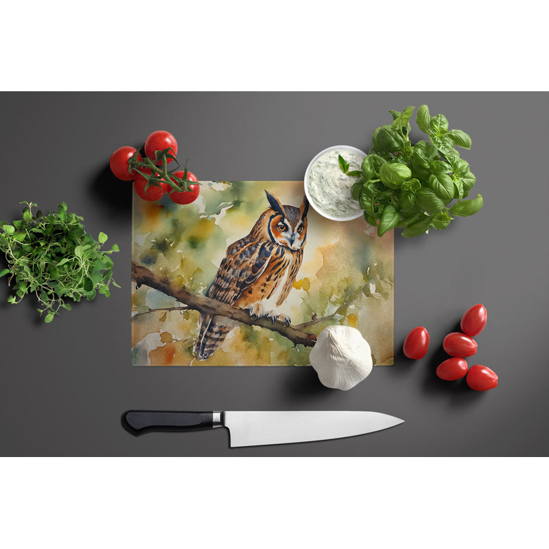 Long-Eared Owl Glass Cutting Board