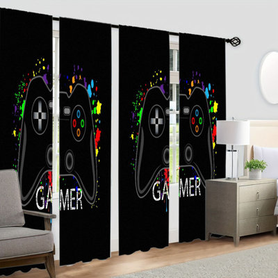 4Pcs Rideau pare-soleil de style jeu vidéo Splash Art Cooler Gamer