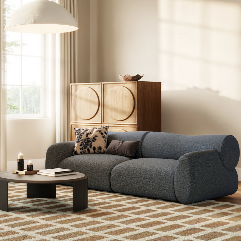 Pebble 87" Deep Seat Upholstered Sectional, High-Resilience Foam Curved Arm Italian Modern Sofa, Seats 2 for Living Room, 87"