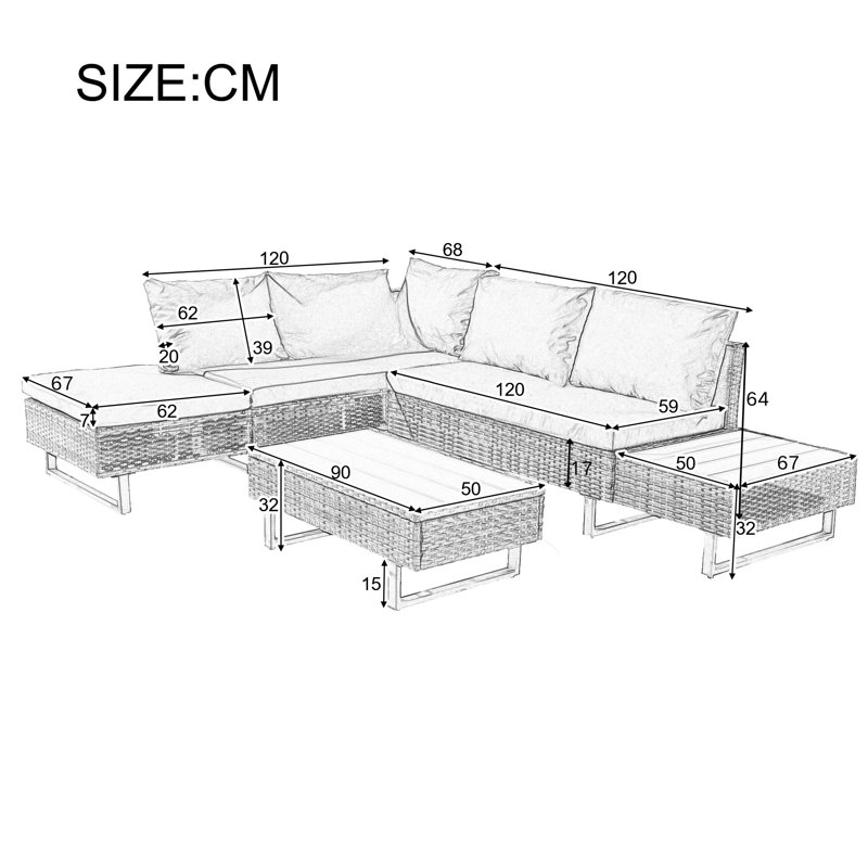 Poly Rattan Set, Garden Set, Seating Group, Sofa Lounge, Garden Lounge For 4-5 People,Lounge With Corner Sofa, Table & Cushions, Removable And Washable Fabric Cover, Grey