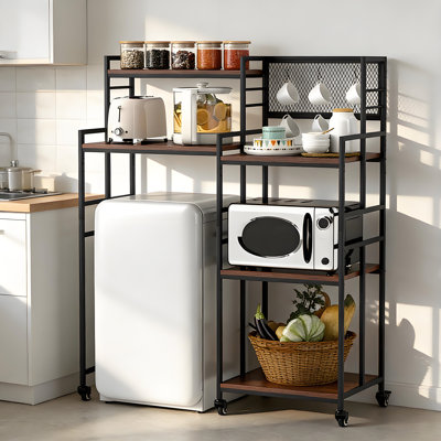 Mobile Kitchen Baker's Rack With Wheels, Adjustable Shelves And Mug Storage