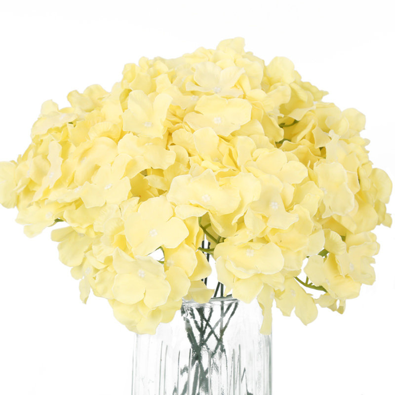 Tête de fleur d'hortensia artificielle avec mât, Jaune