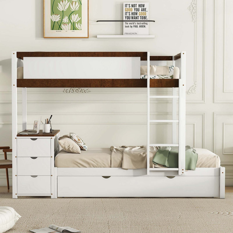 Lit superposé Jamia Kids, Simple sur simple, Blanc / brun