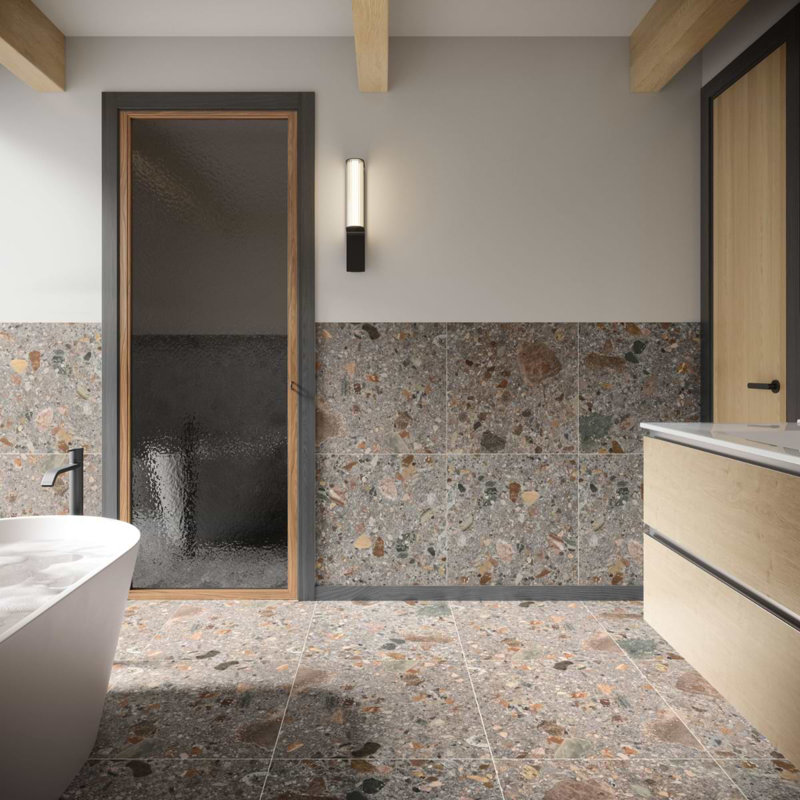 Rizo 24x24 Matte Terrazzo Look Porcelain Tile, Fossil Gray