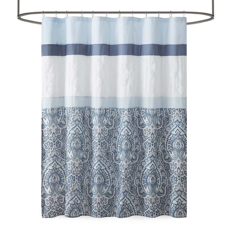 Rideau de douche imprimé et brodé, Bleu sarcelle