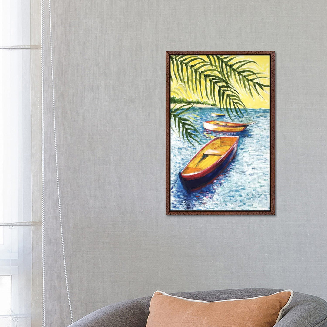 Caribboats II von Malenda Trick - Galerie-verpackte Leinwand Giclée auf Leinwand