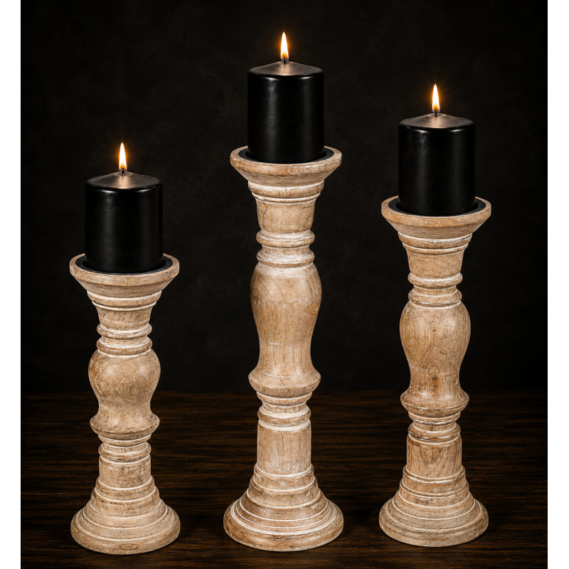 Ensemble de 3 chandeliers rustiques en bois, Blanc délavé véritable