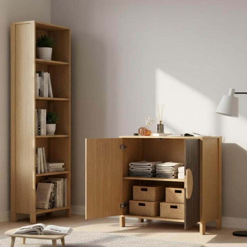 Buffet 63 "Mid-Century moderne avec tablettes réglables, rangement à 4 compartiments et pieds en bois massif