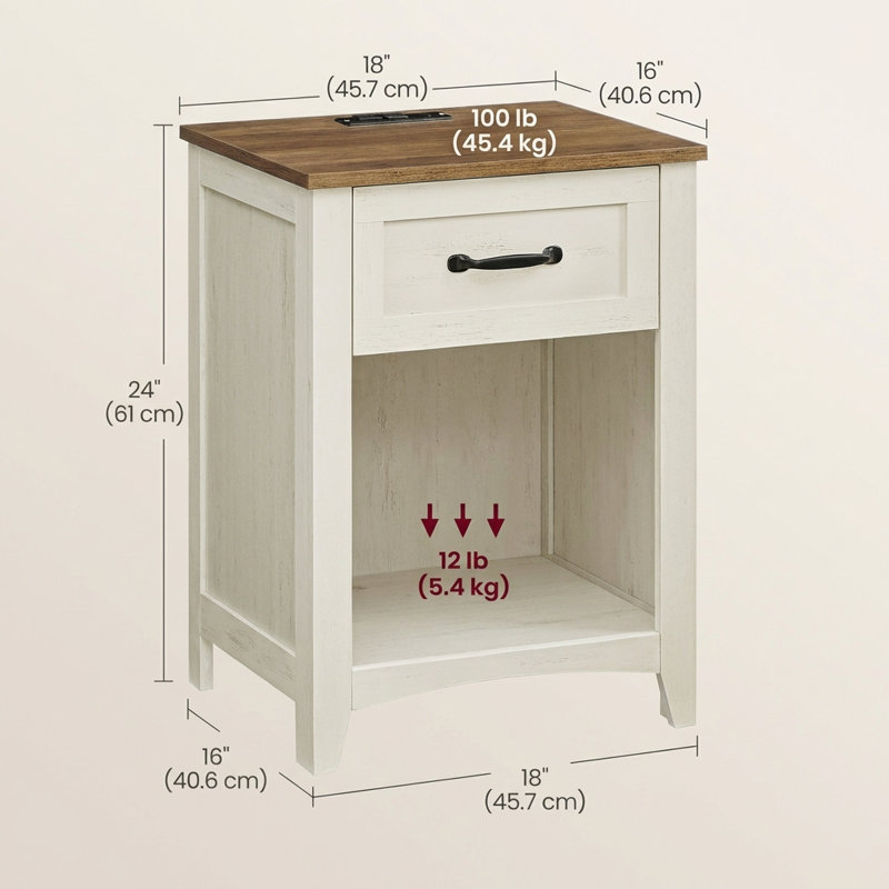 Allenside 18'' W Nightstand with Charging Station, White/ Brown, Set of 2