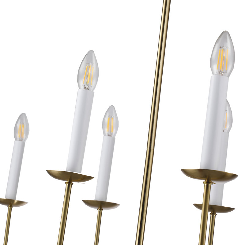 Lustre 10 lumières 47 "à branches linéaires en laiton poli de qualité supérieure, Laiton brossé