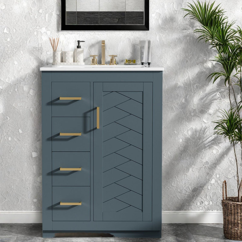 Meuble-lavabo compact en bois et bois massif (doit inclure le meuble-lavabo et le lavabo) avec rangement
