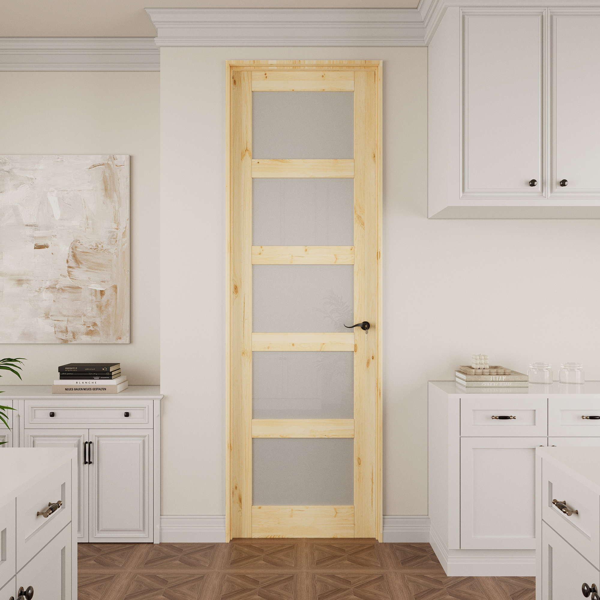 Win Stellar Pine Soild Core Wood 5-Lite Frosted Glass Door Slab ...