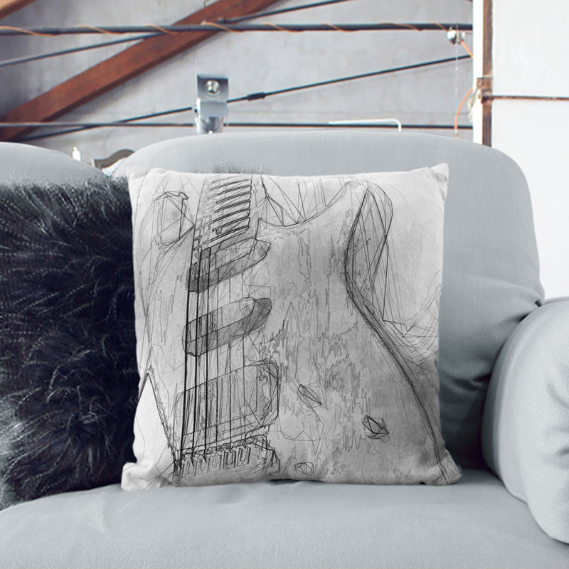 Electric Guitar Vol.2 Sketch Scatter Cushion, 40cm H x 40cm W x 15cm D