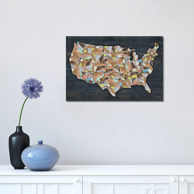 Carte des États-Unis, États-Unis, par Diego Tirigall - impression sur toile tendue, H 12 po x l 18 po x 1,5 po