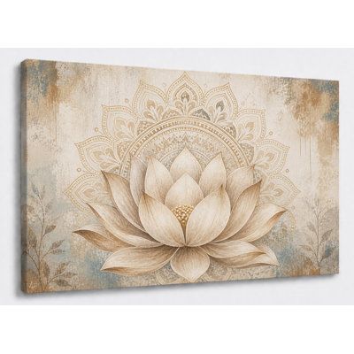 Grand motif boho lotus mandala sur toile, motif floral spirituel, peinture pour salon, méditation, impression sur toile 24 x 36 pouces - prêt à être accroché