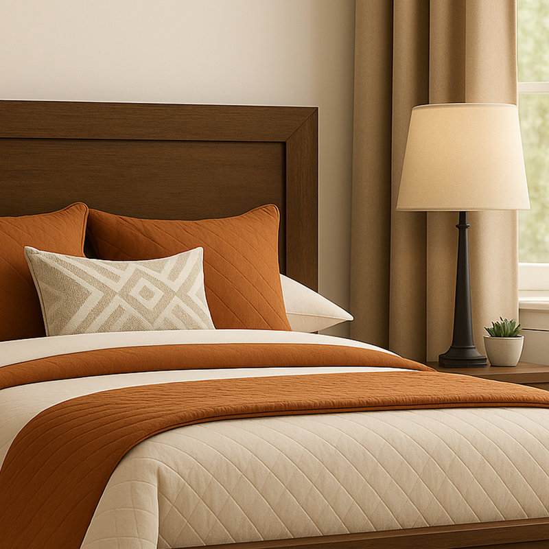 Clean-Line Panel Bed in Warm Oak Finish – No Box Spring Required, Queen