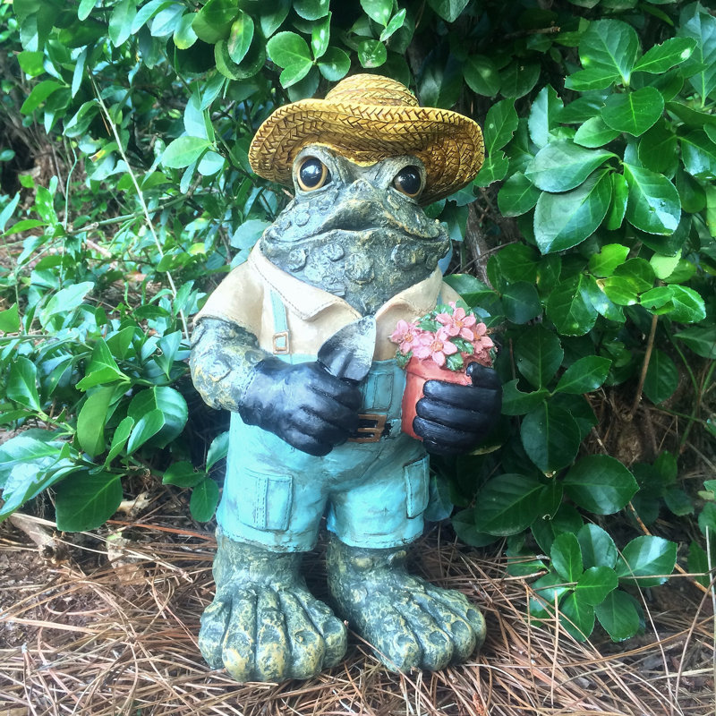 Statue de jardin jardinier personnage crapaud, Vert