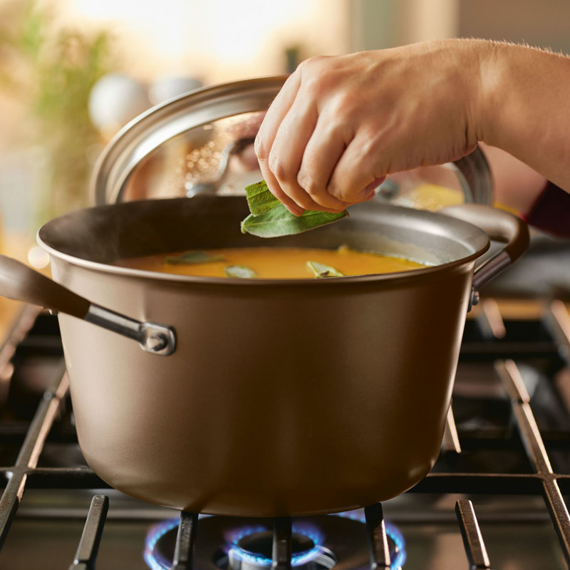 Anolon Advanced Home Hard Anodized Nonstick Saucepot With Lid, 4.5 Quart, Brown