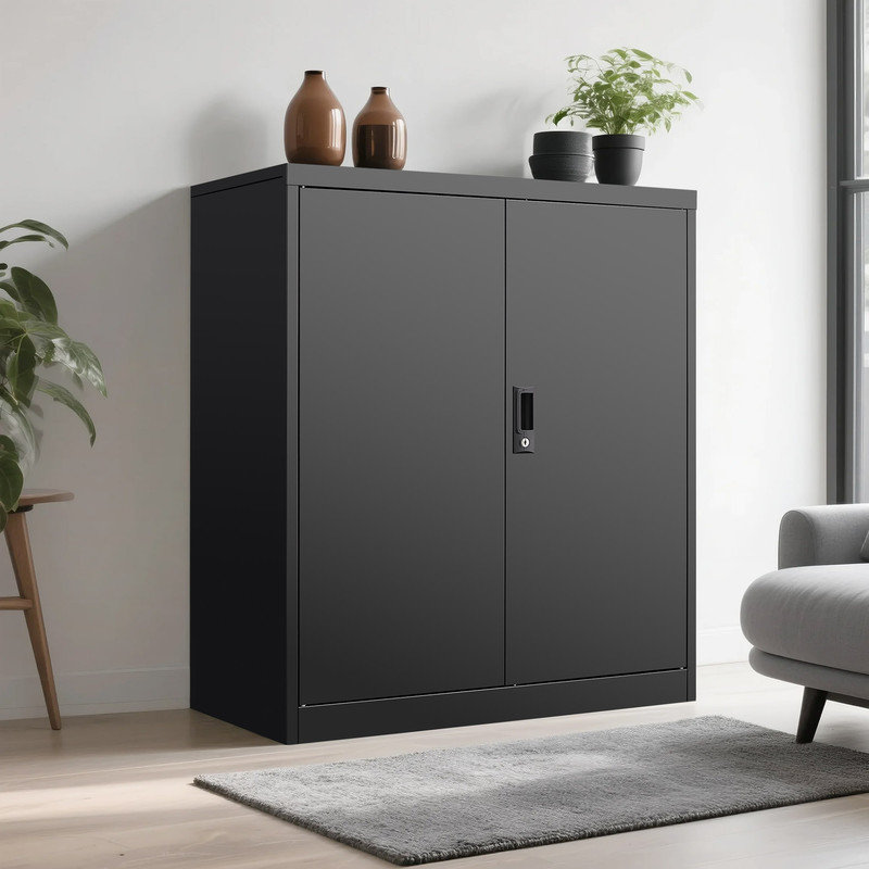 Lockable Metal Storage Cabinet with 2 Adjustable Shelves and Secure Doors