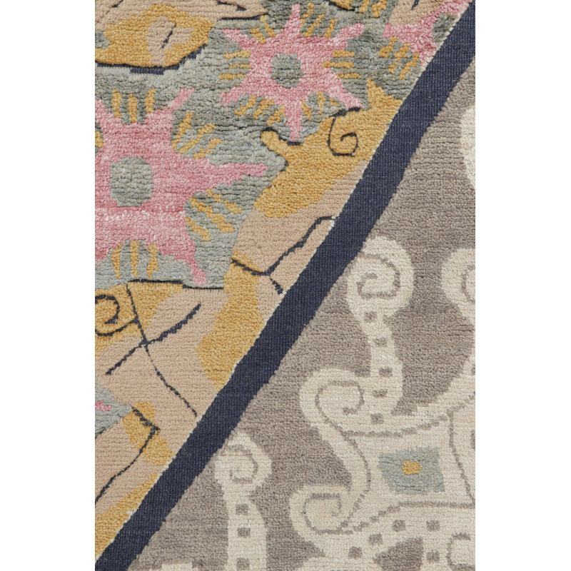 Art Deco Hand Knotted Wool Geometric Area Rug, Rectangle 6' x 9'