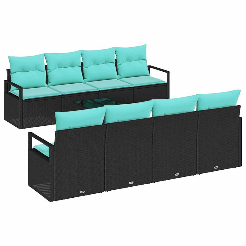 Ensemble de canapé de jardin 7 pièces, Coussin bleu / cadre noir