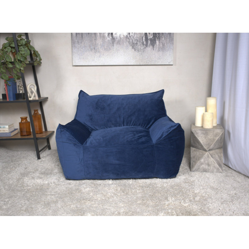 Allea Velveteen Bean Bag Chair With Armrests, Blue Velvet