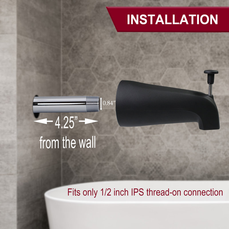 5-1/4" Reach Wall Mount Tub Spout with Front Diverter, Matte Black