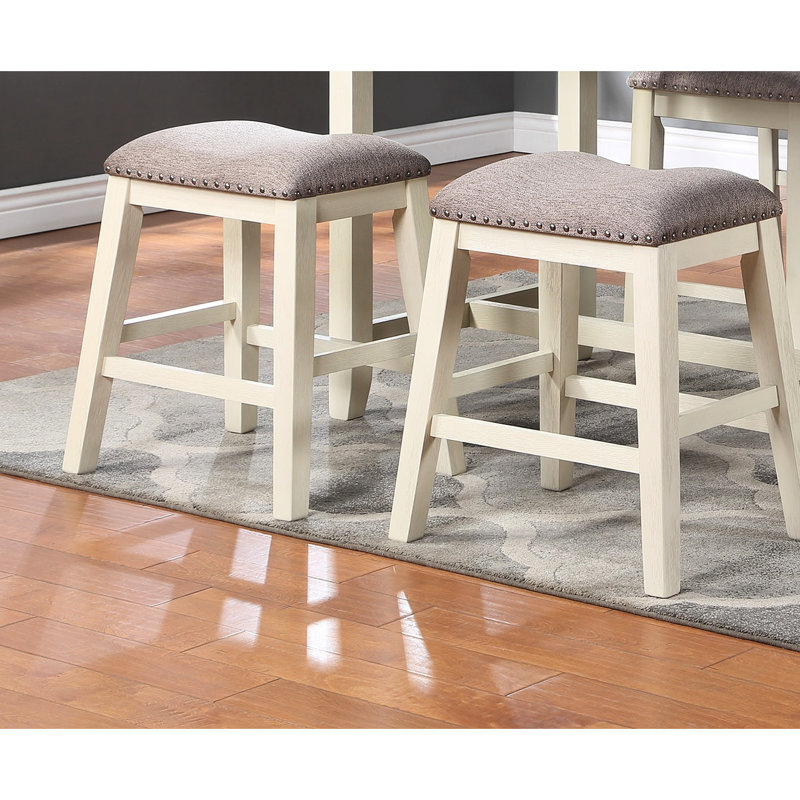 Table à manger à hauteur de comptoir de 2 tabourets hauts contemporains en bois massif avec coussin en mousse pour siège et pieds crème