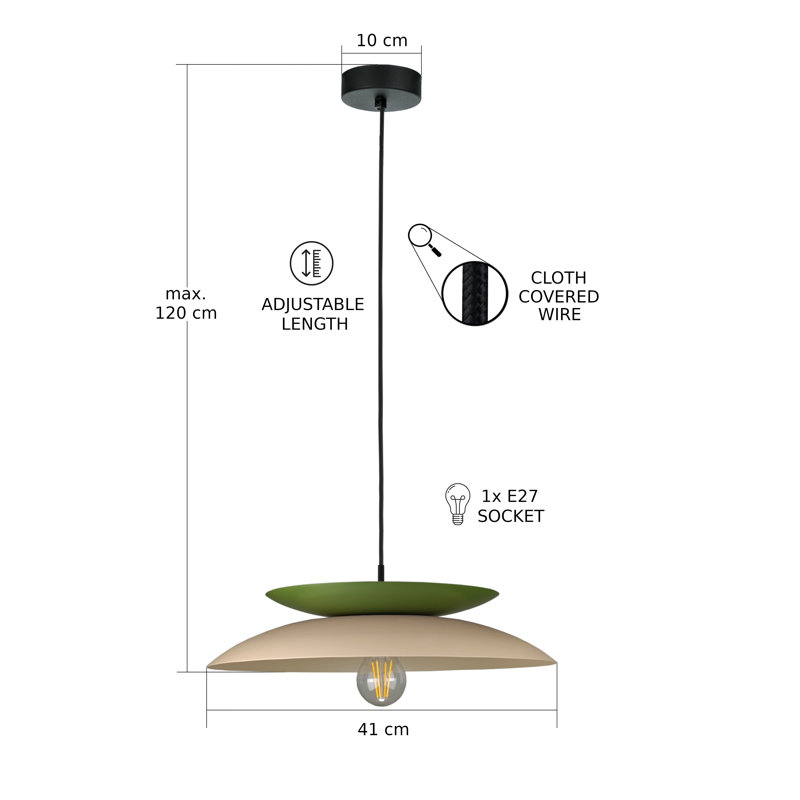 1 - Light Matte Black Dome Pendant, Latte/Khaki