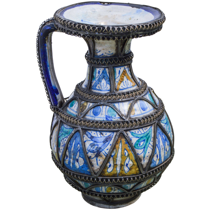 Vase de table en céramique bleu 9,75 "intérieur/extérieur