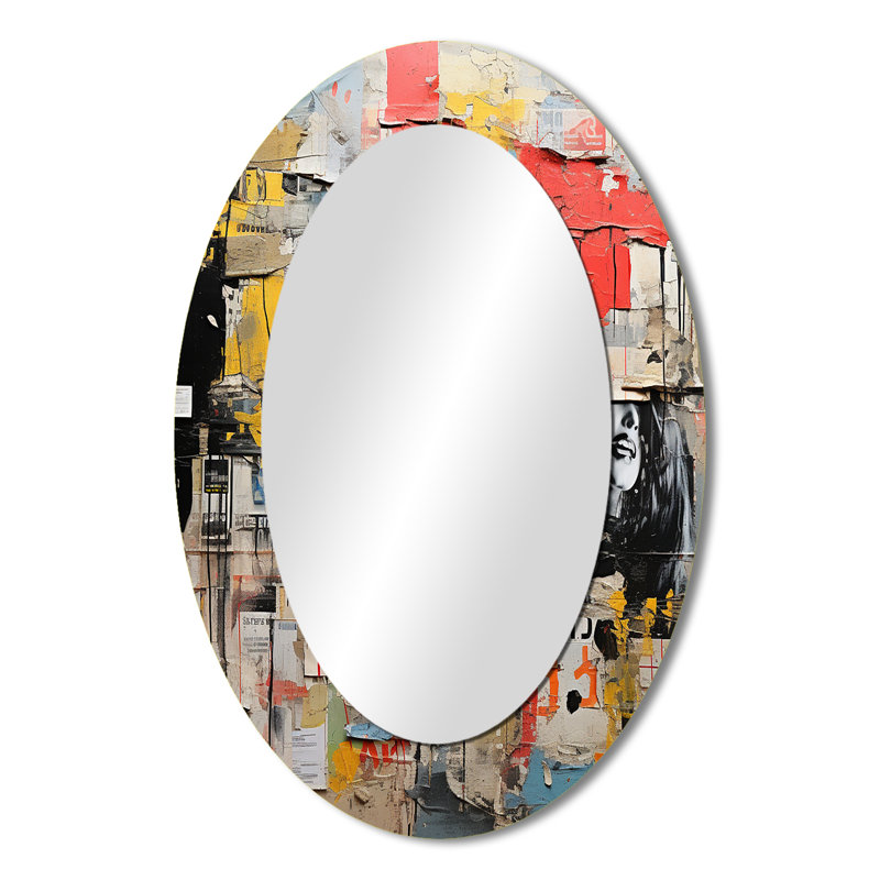 Urban Collage III - Miroir mural moderne ovale, 36 po x 24 po