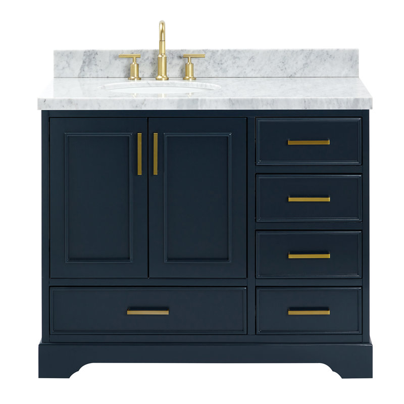 43'' Single Bathroom Vanity with Carrara Marble Top, Midnight Blue