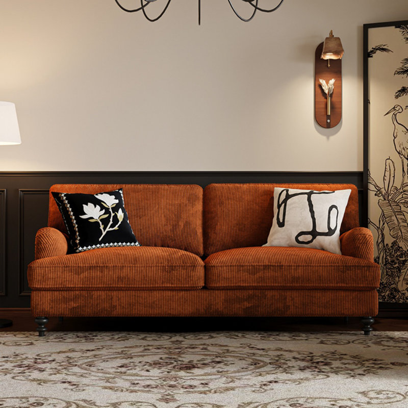 Retro Corduroy Straight-layout Sofa, Caramel 