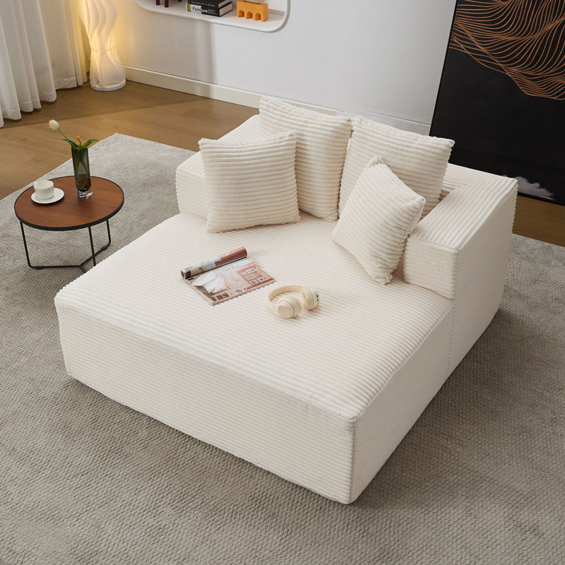 Chaise longue en velours côtelé de 57 po avec accoudoirs, coussins décoratifs et canapé-lit sans assemblage Brigitte