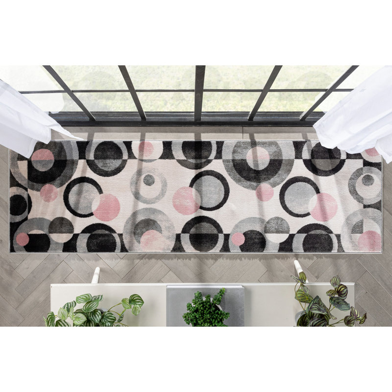 Chimeng Avi Modern Geometric Grey Blush Rug, Runner 2'3" x 7'3"