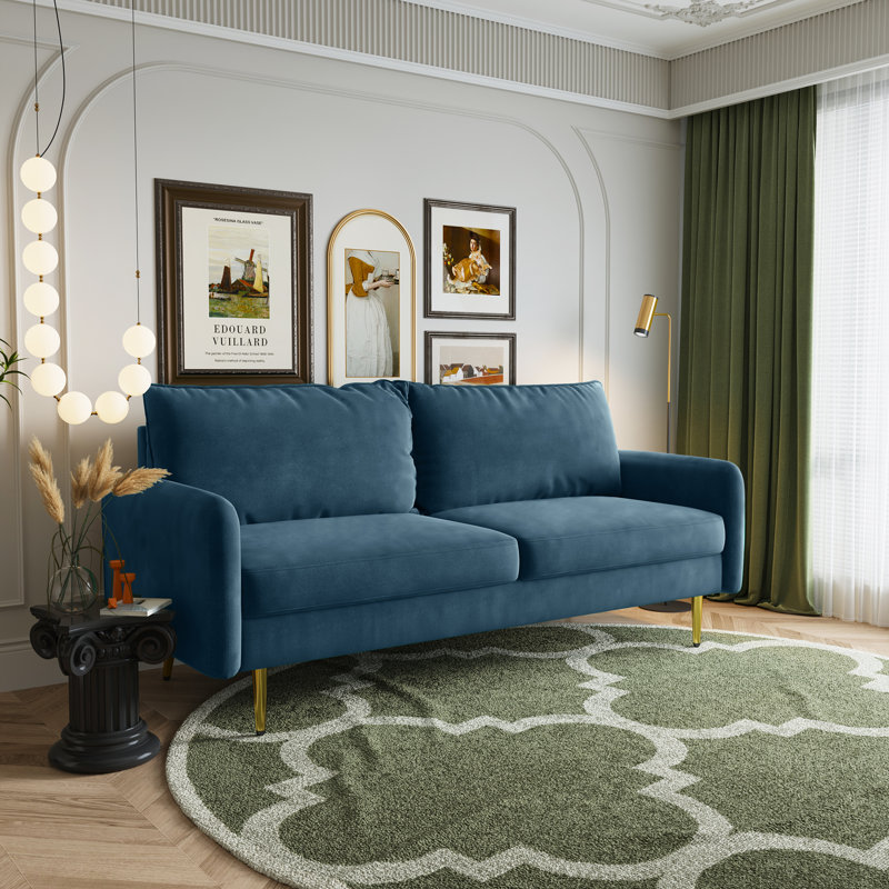 Siniard 70'' Upholstered Sofa, Prussian Blue Velvet, 33.1" H X 70" W X 31.7" D