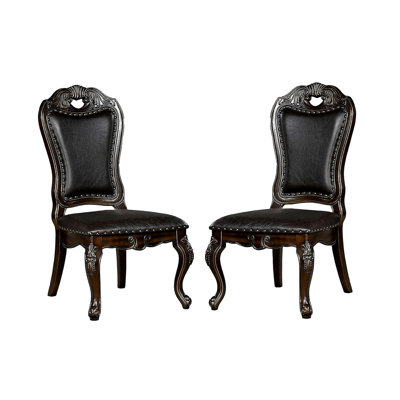 Traditional classic design 2-piece side chairs Cherry wood solid wood dining table Deep brown leather seats Formal furniture