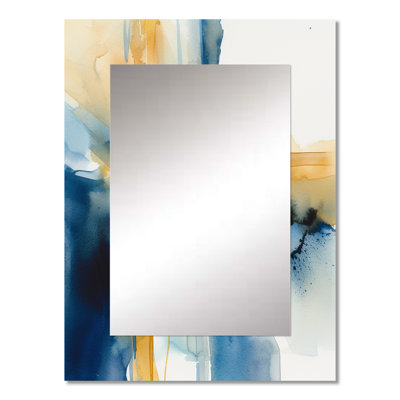 Blue and Gold Fusion IV - Fractals Unique Mirror, Blue Large Wall Mirror, Printed Metal Art