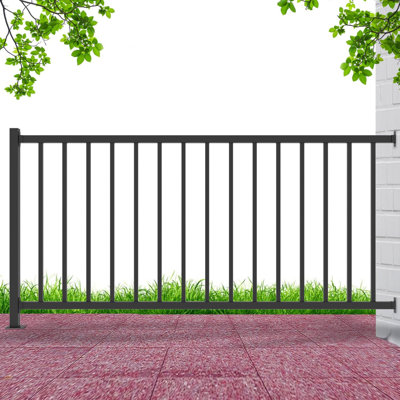 Ensemble de balustrades de terrasse - Rampe de véranda en métal avec poteau supérieur, système de rampes en fer forgé noir