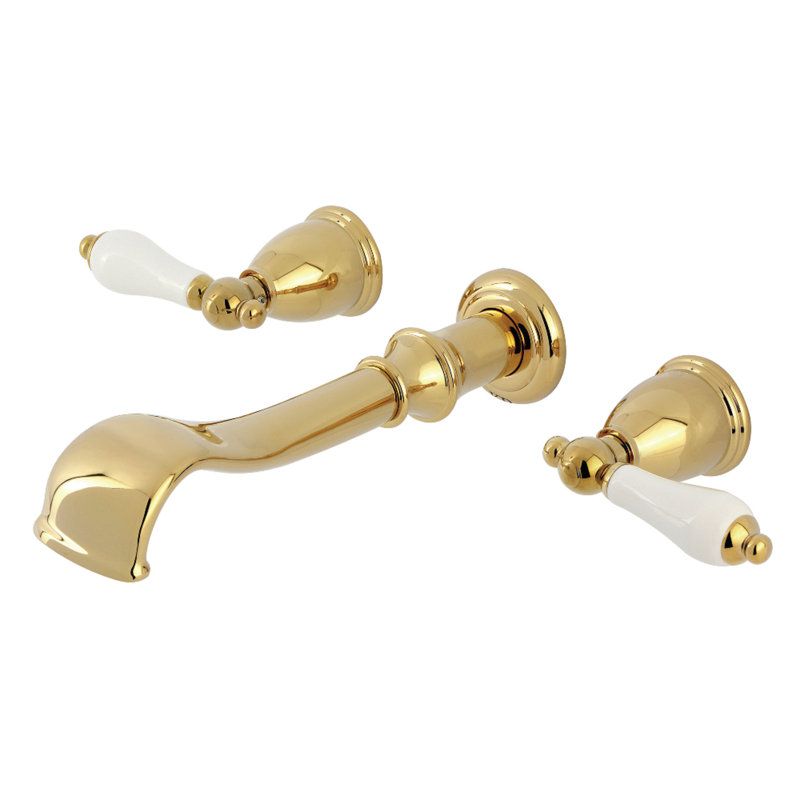 Kingston Brass Two-Handle 3-Hole Wall Mount Roman Tub Faucet, Lever, Polished Brass