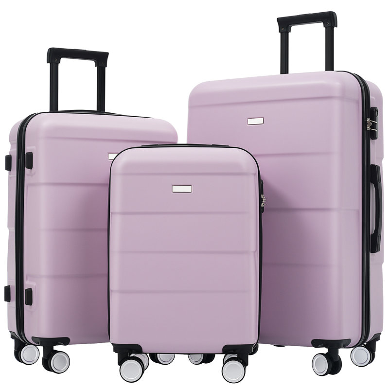 Valise à roulettes doubles 3 pièces avec poignée verrouillable Hardshell, Pink Purple