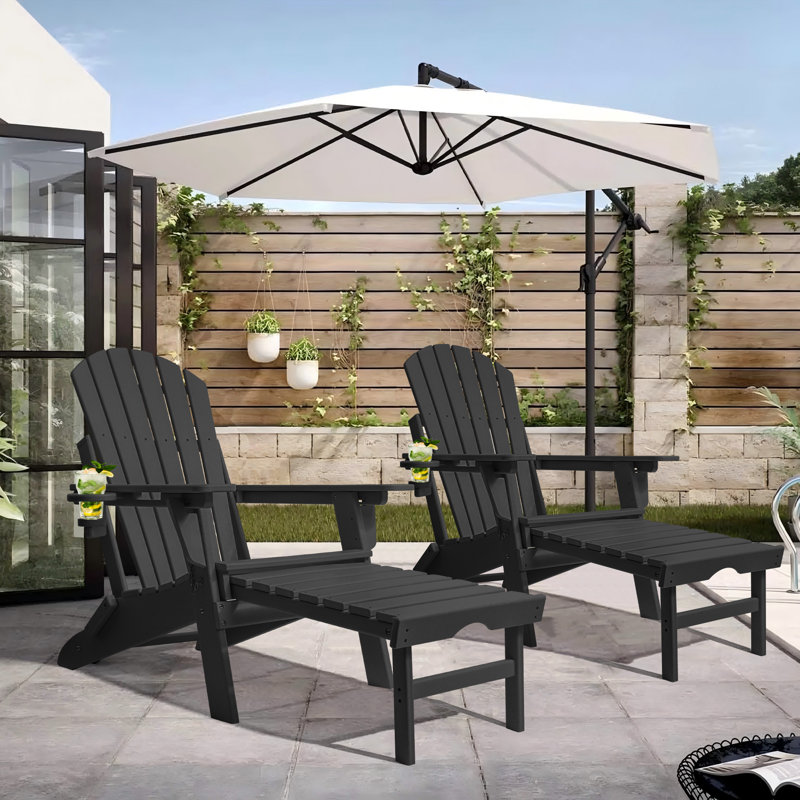 Chaise Adirondack avec repose-pieds Behiye, Noir, noir, noir, noir