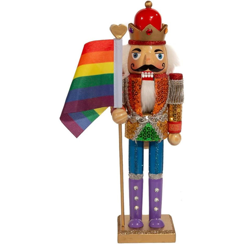 Kurt Adler Wooden Nutcrackers, Gay Pride Nutcracker with Colorful Pride Flag, 12in