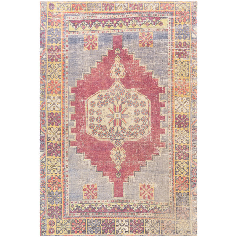 Tapis rouge vif / safran Southwestern, Rectangle 2 pi x 3 pi