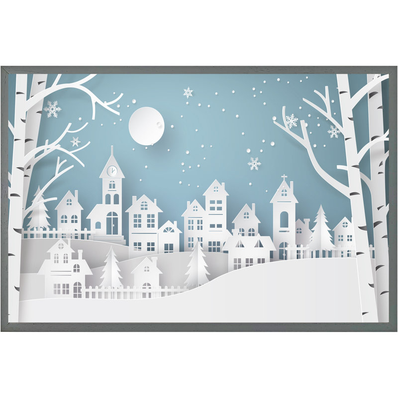 Dalessio Winter Snow Urban Countryside - Single Picture Frame Print, 76cm H x 114cm W x 4cm D, Grey