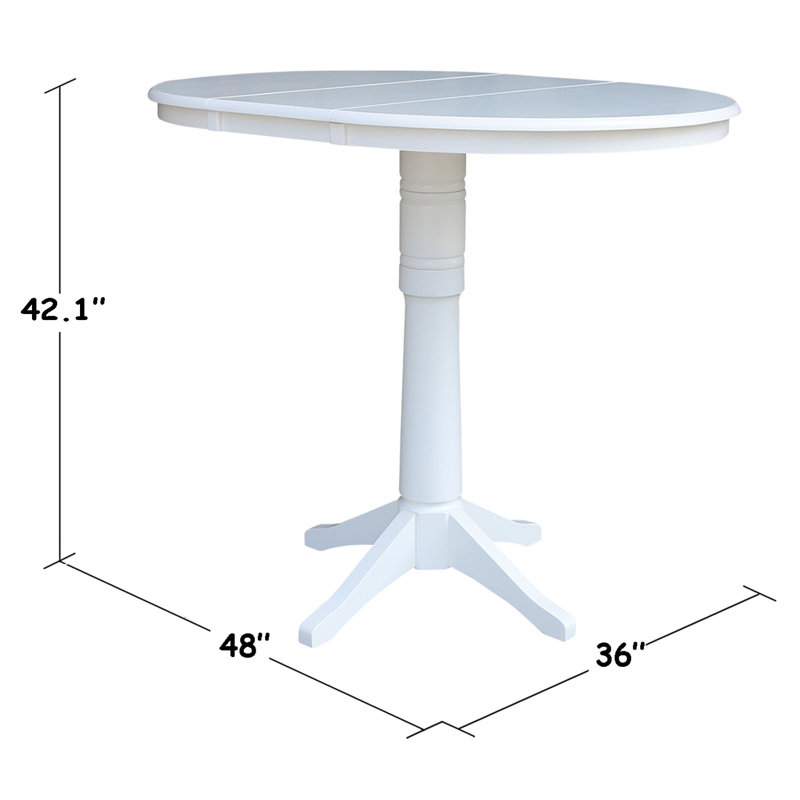 36" Round Extension Bar Height Dining Set With Matching Cross Back Bar Height Stools, 5 Piece, White