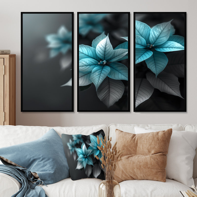 Gassett - Ensemble d'art mural poinsettias, H 28 po x l 36 po x P 1 po, Toile avec cadre flottant noir